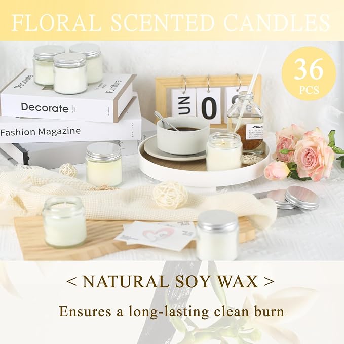 36 Pcs 4 Oz Mason Jar Candles, Vanilla Scented Soy Candles Bulk Set for Stress Relief and Relaxation, Great Favors for Wedding, Christmas, Housewarming Gifts (Silver, Vanilla, 36)