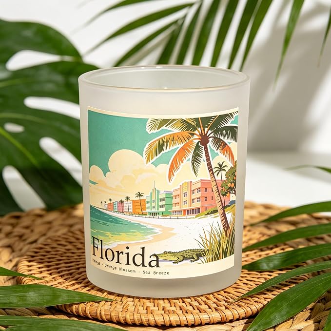 Florida Sunshine Scented Candle, Orange & Orange Blossom & Sea Breeze, Florida Gifts, Florida Souvenirs, Florida Souvenirs and Gifts, 100% Soy Wax, 7OZ