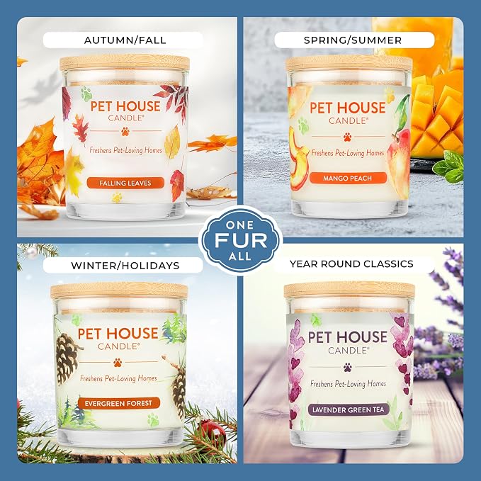 One Fur All Pet House Candle 2 Pack - Plant-Based/Soy - Clean Burning Scented, Long Lasting Pet Odor Candle for Home - Ruby Red Grape Fruit, Fresh Citrus