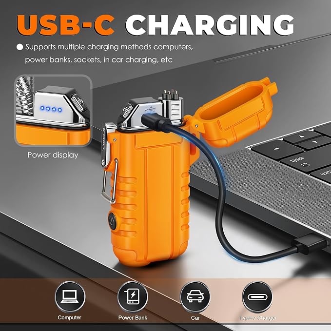 Lafagiet Electric Lighter USB C, Powerful Dual Arc Plasma Flame, with Flashlight, Wind & Waterproof Lighters for Candle, Camping, Grill, Emergency