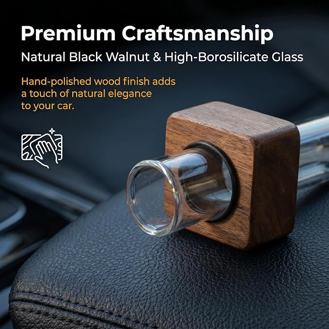 Car Vent Clip Bud Vase, Car Air Vent Propagation Vase Diffuser, Glass Tube Plants Ornamental Decoration, Universal for Horizontal, Vertical, Angled Outlets (Square Walnut)
