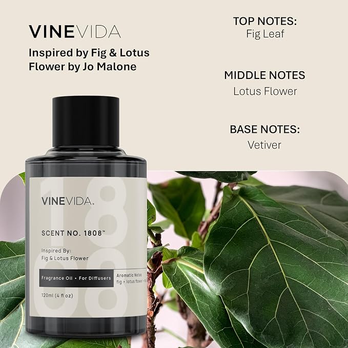 VINEVIDA [4 Oz] Inspired by: Fig & Lotus Flower; Diffuser Oil Refill | Premium Scent Diffuser Oil for Home | Non-Toxic Fragrance