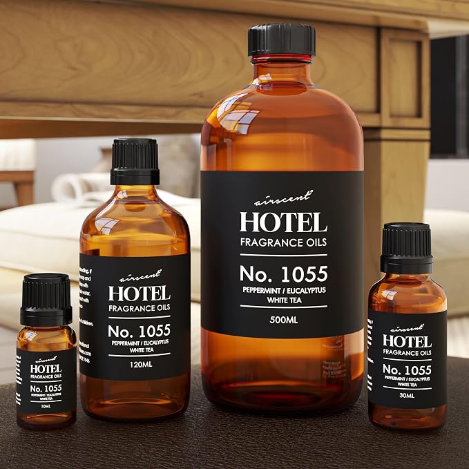 AirScent Hotel Diffuser Oil No. 1055 Inspired by Energize Hotel Scent - Peppermint Eucalyptus White Tea - Fragrance Oil Blend for Ultrasonic and Waterless Diffusers and Crafting - 500 mL