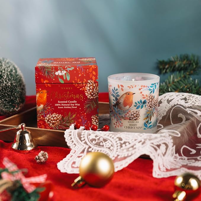 ROMIIE ZOI Scented Jar Candle - 6oz Soy Wax - Berry Christmas Infused with Holiday Floral Aroma - Keepsake Box Special for Holiday Gifts