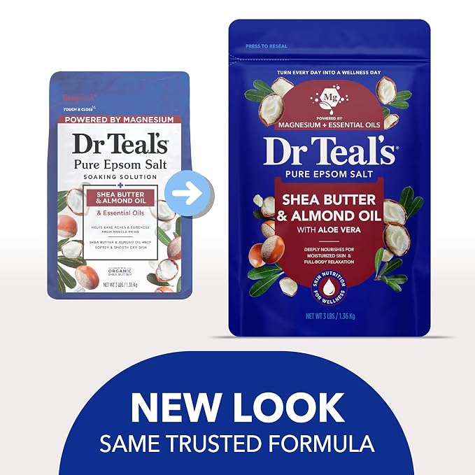 Dr Teal's Epsom Salt Magnesium Soak, Soften & Moisturize with Shea Butter & Almond Oil, 3 lbs