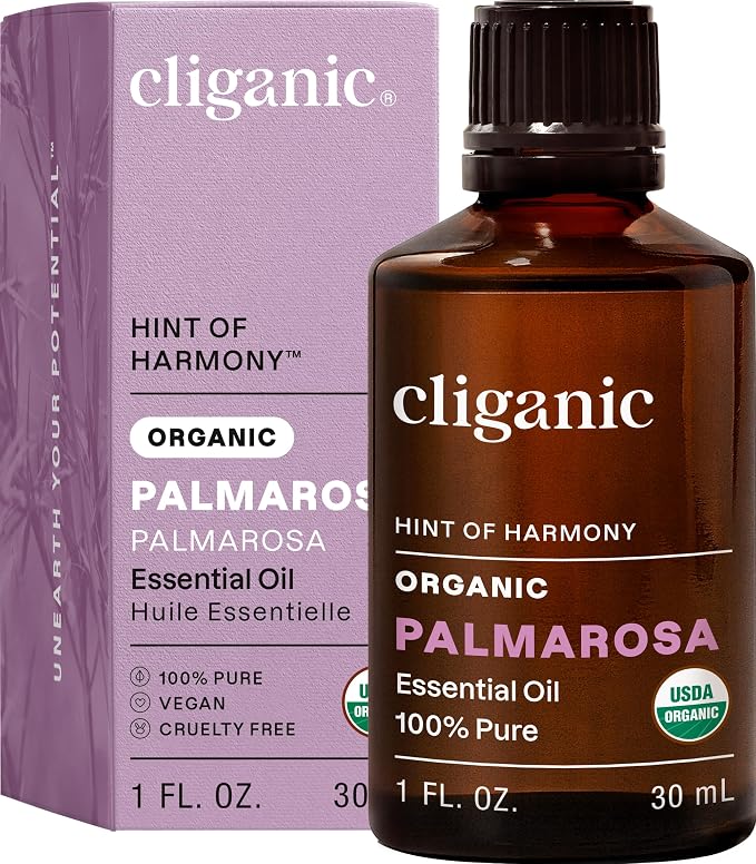 Cliganic USDA Organic Palmarosa Essential Oil, 1oz - 100% Pure Natural Undiluted for Aromatherapy | Non-GMO