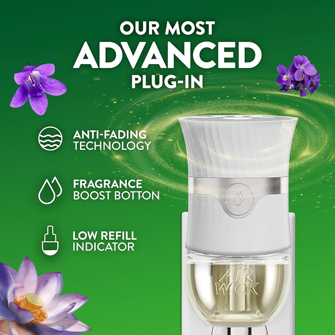 Air Wick Plug In Scented Oil Refill,Infused with Essential Oils,Plug In Air Fresheners for Home,Black Lotus & Violet,(Pack of 10)