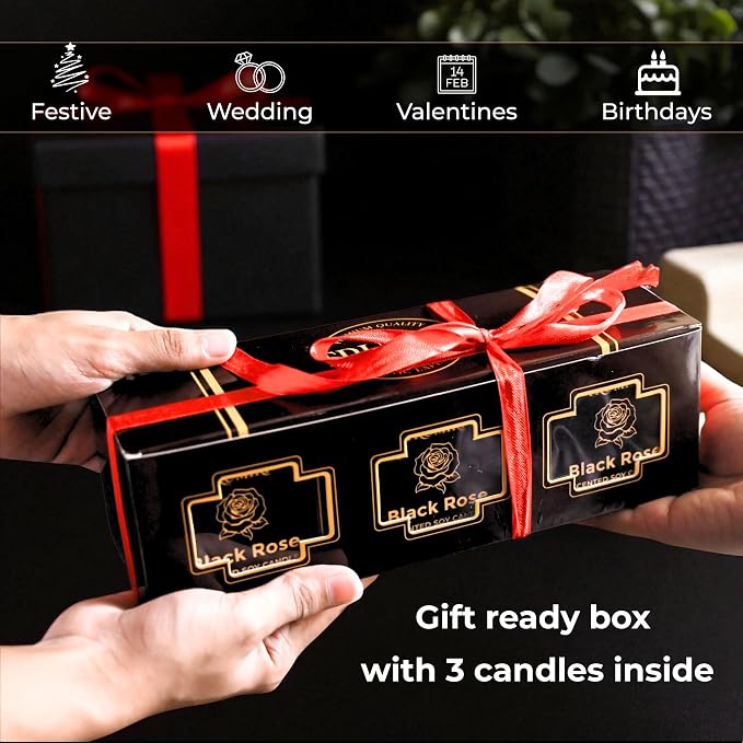Black Rose Candle Strong Scented Soy Candel Clean Non Toxic Velas Aromáticas Gift for Women 5Oz Decorative Tin Jars with Lids Pack of 3