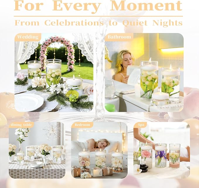 3 Inch Vanilla Sugar Scented Floating Candles,36 Pack White Floating Disc Candles, 8-10 Hour Long Burning for Wedding Centerpieces, Home Spa, Holiday Party & Pool Decor,Outdoor Dinners