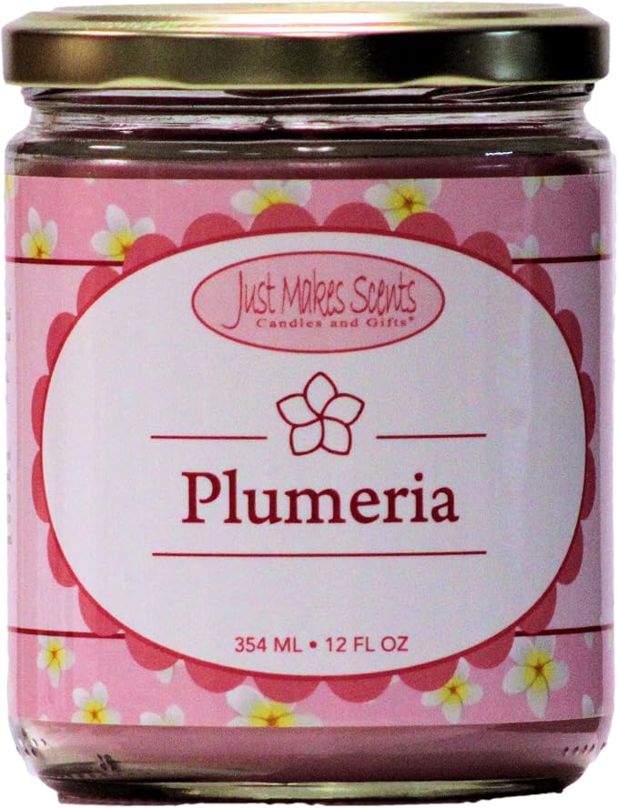 Plumeria Scented Blended Soy Candle | Long Lasting Tropical Floral Fragrance | Hand Poured in the USA by Just Makes Scents (12 oz)