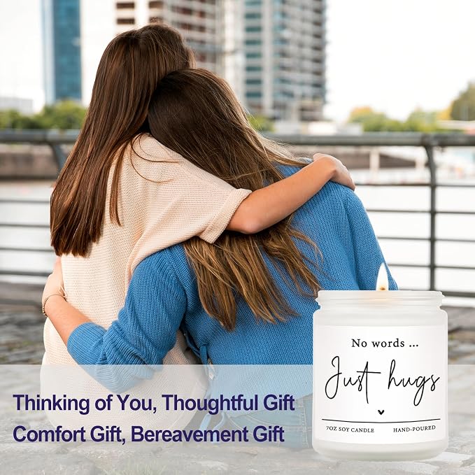 Shqiueos Sympathy Gifts for Loss of Loved One-No Words Just Hugs Lavender Scented Candle, Bereavement Gift Idea, Memorial, Grief, Thinking of You, Get Well, Comfort Condolence Gift (White)