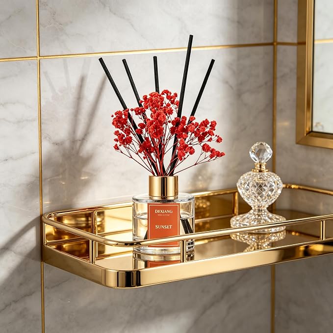 Reed Diffuser Set - 3.38 fl oz Sunset Premium Scented Oil with Preserved Baby's Breath & Cotton 6 Sticks | Long-Lasting Aromatherapy for Home, Bedroom, Bathroom, Office Home Decor