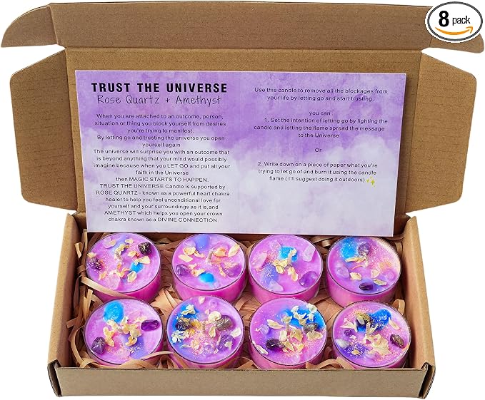 Tealight Soy Candles with Crystals and Herbs, Handmade Energy, Healing Crystal Soy Candles, Aromatherapy Candles. (Purple)