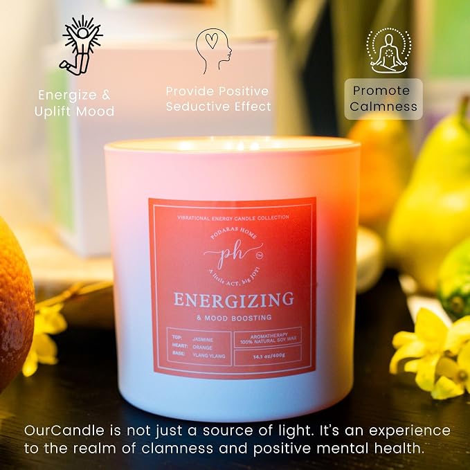 Extra Large Candle – Energizing & Mood Boosting | Orange & Bergamot Ylang Ylang | 14.1 oz (400g) 60 Hours Burn time| Vegan, Clean Burn | Uplift Mood & Confidence