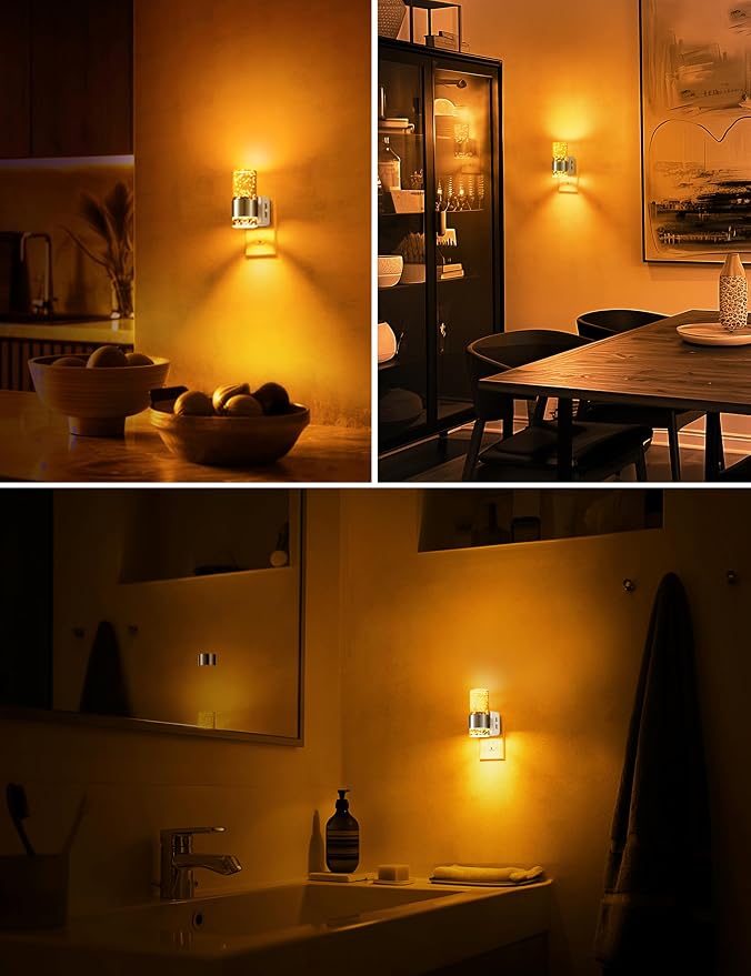 L LOHAS LED Night Light,Dimmable Night Lights Plug into Wall, Acrylic Nightlights with 0-100 LM Adjustable Brightness, Amber Plug in Night Light with Dusk to Dawn Sensor, for Bathroom Hallway