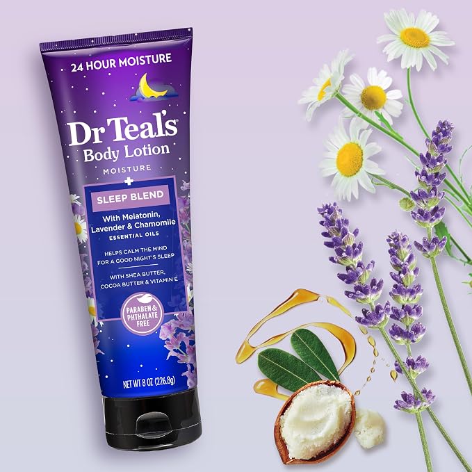 Dr Teal's Sleep Body Lotion,24-Hour Moisture,with Melatonin,Lavender & Chamomile Essential Oils,8 fl oz,(Pack of 6)