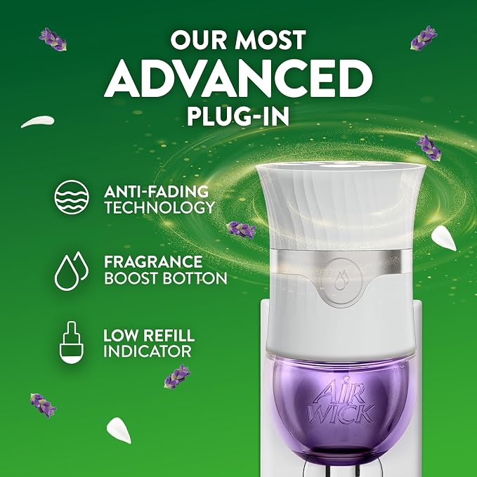 Air Wick Plug-In Scented Oil Refills, 4 Count, Lavender and Chamomile, Air Freshener, Essential Oils, Eco Friendly