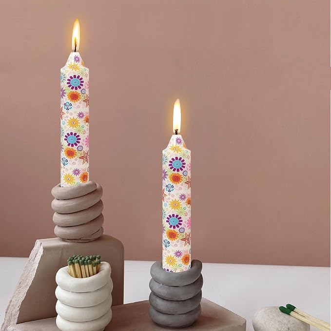 7 inch Short Candle Floral Candle Sticks Printed Candlestick Handmade Unscented Taper Candle 4 Pack Sunflower Tapered Candles for Home Dinner Wedding Holiday