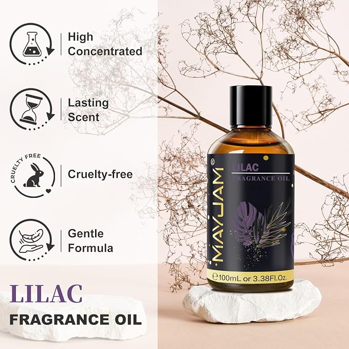 Lilac Fragrance Oil Essential Oil, MAYJAM 3.38FL.OZ Lilac Oil for Diffusers for Home, Long Lasting Scented Oils for Soap Candle Making - 100ML