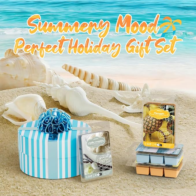 ARVIDSSON Summer Scented Wax Melts, Tropical Soy Wax Cubes for Warmer, Strong Scent Fragrance Melts, Ocean Breeze, Pina Colada, Fresh Cotton, Pineapple and More, Candle Melts Gift Set