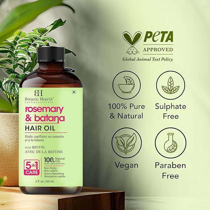 Botanic Hearth 100% Pure Rosemary Batana Oil For Hair Growth & Hair Treatment Oils 2 Fl Oz | Infused with coconut Oil | Hair Oil Repairs Dry Damaged Hair, Strengthening, Healthier | All Hair Types