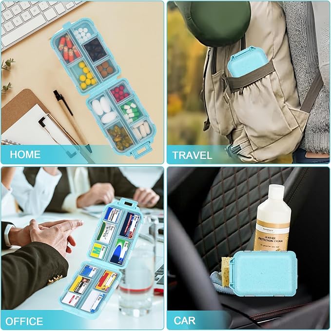 Large Blue Pill Organizer with 189 Labels, Travel Pill Case for Women (1 Pack)