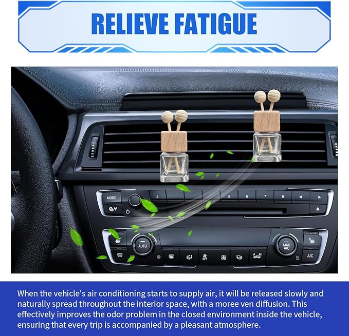 2 PCS Car Vent Diffuser Bottles, Refillable Glass Bottle with Wooden Stick Air Vent Clip, Empty Bottle Car Diffuser, Universal for Most Vehicles (Transparent)
