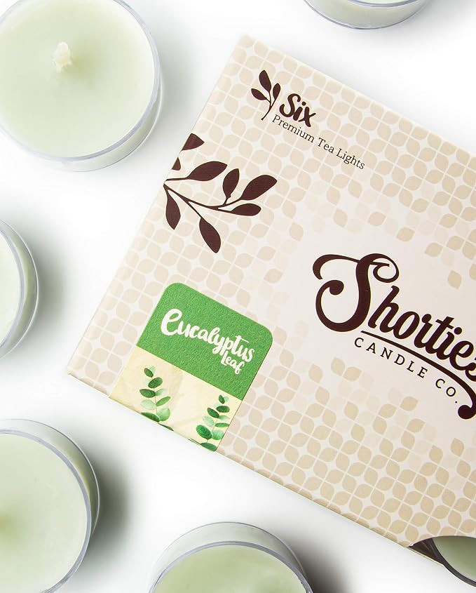 Eucalyptus Leaf Premium Tealight Candles - Highly Scented with Essential & Natural Oils - 6 Green Tea Lights - Beautiful Candlelight - Made in the USA - Fresh & Clean Collection