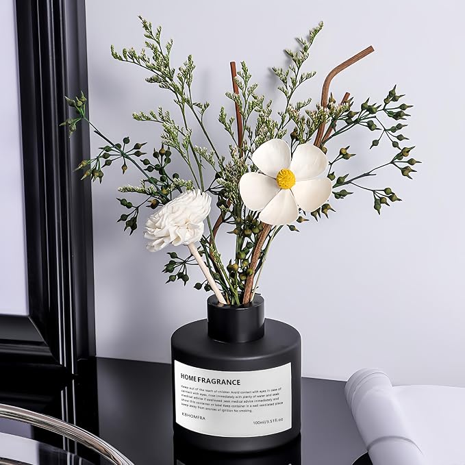 Reed Diffuser Set with Dried Flowers, 3.38fl.oz Fragrance Diffuser with Sticks, Scented Sticks Aroma Diffuser, Home & Office Décor for Air Fresheners, Bathroom (Jasmine Tea)