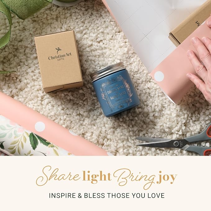 Christian Art Gifts Soy Wax Scented Candle: Lord Bless You Bible Verse, Honeycrisp Orange Scent, Pure Essential Oils, 4.5oz, Up to 20 Hours Burn Time, Glass Jar w/Metal Lid, Encouraging Gift for Women