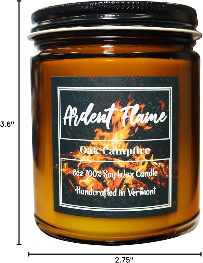 Candles | Oak Campfire | 100% Natural Soy Wax Candle for Home Decor | Highly Scented | Premium Fragrance | Handmade in Vermont, USA | 8 oz | Long Lasting | Gift for Women and Men