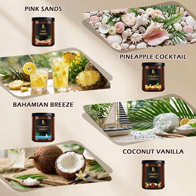 Scented Candles Set, 4 Pack Soy Candles for Home Scented, Candle Gifts for Women Men, 28oz 200 Hours Burn, Scents of Pineapple Cocktail/Coconut Vanilla/Pink Sands/Bahamian Breeze