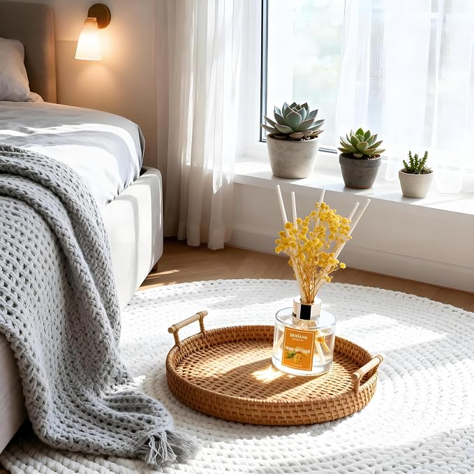 Reed Diffuser Set - 3.38 fl oz Tropical Fruit Premium Scented Oil with Preserved Baby's Breath & Cotton 6 Sticks | Long-Lasting Aromatherapy for Home, Bedroom, Bathroom, Office Home Decor
