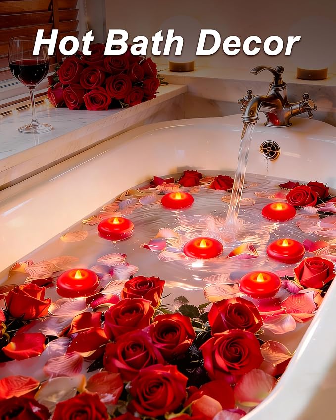 Homemory 12 Pack 3” Flameless Led Floating Candles, 200 Hour Red Battery Operate Waterproof Tealights for Cylinder Vases, Centerpieces at Wedding Decor, Party, Pool
