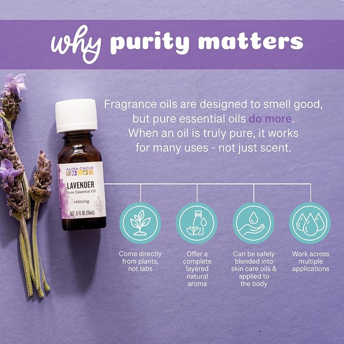 Aura Cacia 100% Pure Lavender Essential Oil GC/MS Tested for Purity 15 ml (0.5 fl. oz.) Lavandula angustifolia