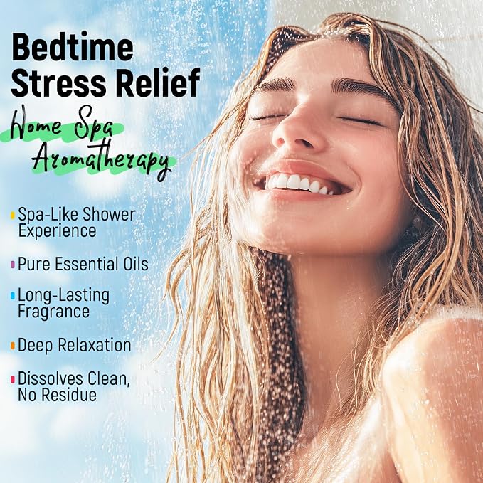 Shower Steamers Aromatherapy, 100% Natural Essential Oils, Sleep Comfort & Inner Calm, Bedtime Spa Gifts for Women, Men, Self-Care Gifts for Valentine’s Day & Mother’s Day, Lavender & Rosemary, 4 Pack