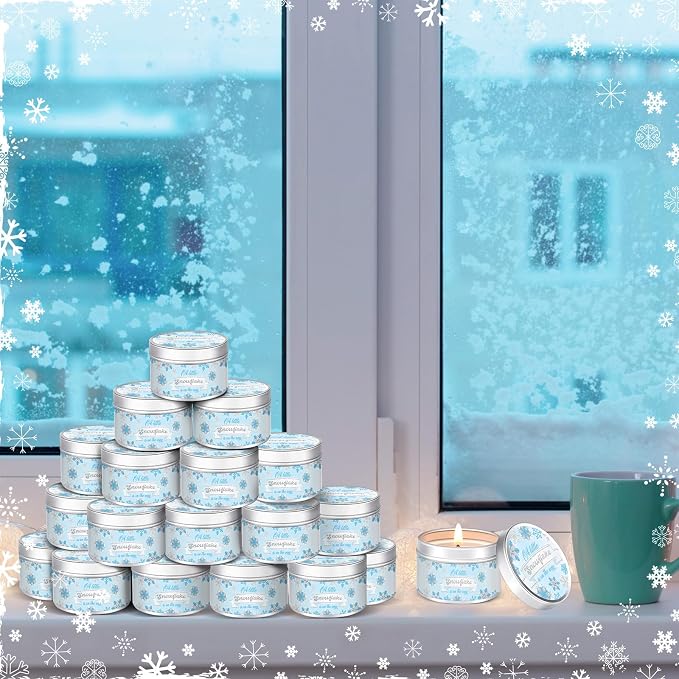 MTLEE 24 Pcs Snowflakes Baby Shower Party Favors Candles Lavender Scented Baby Shower Favors for Guests Rustic Tealights Candles Gender Reveal Return Gifts (1.2 oz, Blue)