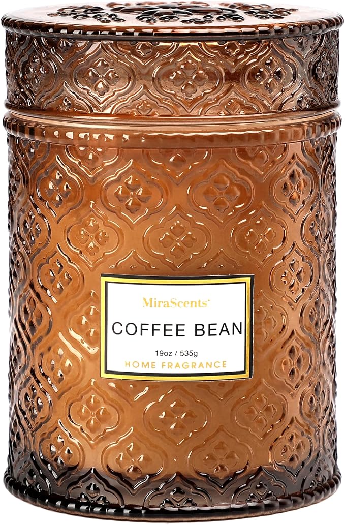 Coffee Bean Scented Candles, 19oz Aromatherapy Candles Gifts for Women, Brown Luxury Large Decorative Candles in Glass, Natural Soy Wax for Home