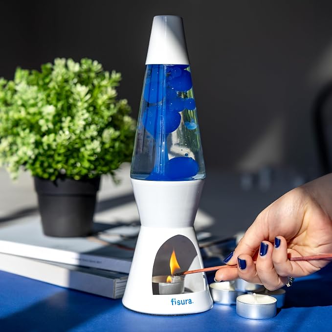 Fisura - Magma lamp with Candle for Adults Without Electricity. Candle lamp, Friendly with the Nature Lamps. Original Gift. 11.4 in x 3.3 in (Candles not Included) (Blue)
