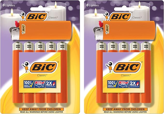 BIC Classic Maxi Pocket Lighter, Orange, 12-Pack (Packaging May Vary)