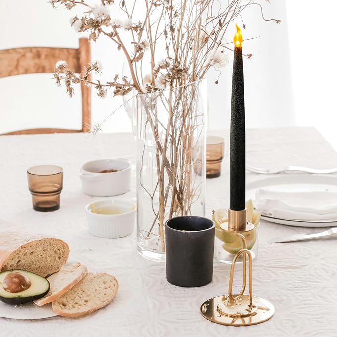 FURORA LIGHTING Black Glitter LED Taper Candles, 2-Pack, 6/18 Timer, Batteries Included