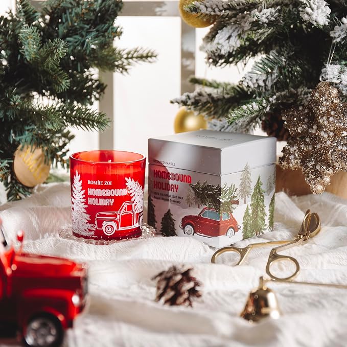 ROMIIE ZOI Christmas Scented Jar Candle - 6oz Soy Wax - Holiday Infused with Winter Greenery Aroma - with Beautiful Box Special for Decoration Gifts