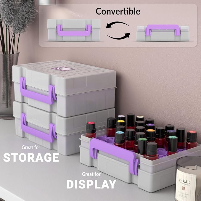 Essential Oil Organizer for 35 Bottles, Hard Shell UV-Filtering Case, Adjustable Holders, Dishwasher Safe, Fits 5ml 10ml 15ml & Roller Bottles, Compatible with Top Brands, Lavender