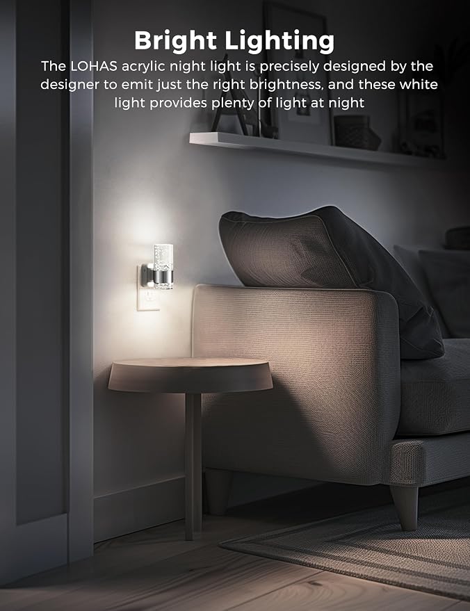 L LOHAS LED Night Light, Plug in Night Light with Auto Light Sensor[2-Pack], Brightness Adjustable with Daylight White 5000K, Wall Sconce-Style Design Nightlight for Bathroom, Hallway, Enterway