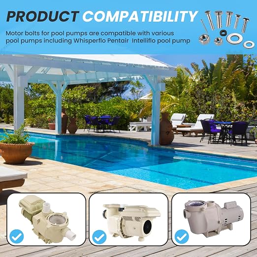 Pool Pump Bolt Kit for Pentair Whisperflo & Intelliflo - Complete Stainless Steel Hardware Set, Includes Motor Bolts,Foot and Insert Bolt, Nuts, Diffuser Screws, Seal Plate Bolts & Washers