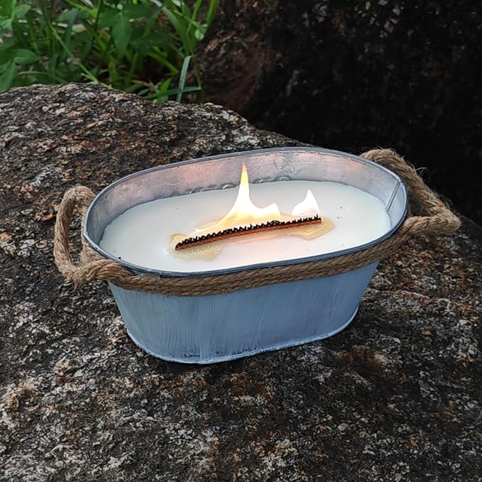 4 Set Large Wood Candle Wick Grid Design Large Wooden Wick 3.9x2.0inch / 100x50mm (Width*Height), Natural Crackling Wood Wick Core with Iron Stands for Soy Candle Making Candles Supplies