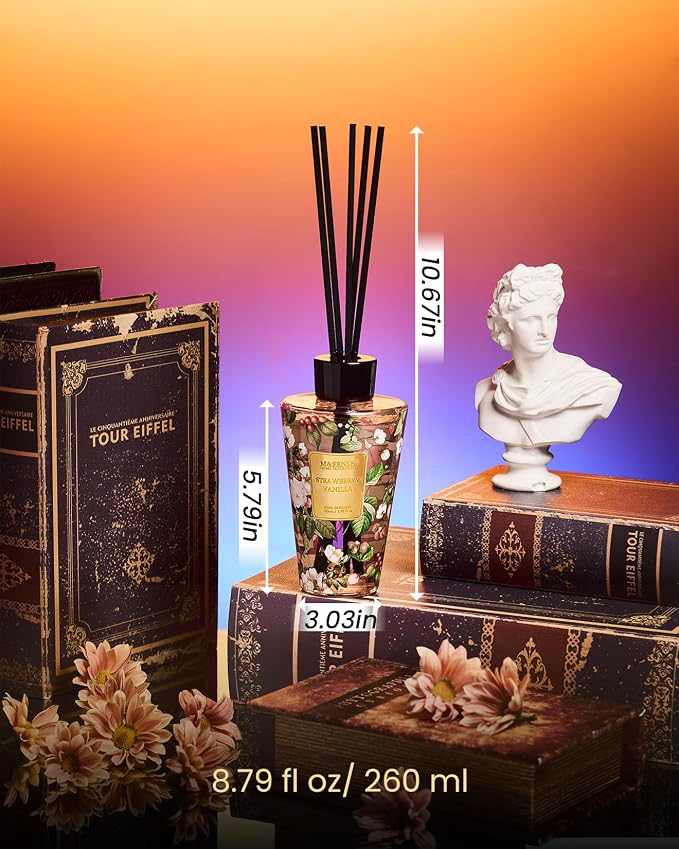 M&SENSE Strawberry Vanilla Scent Reed Diffuser Set - 8.79fl oz Home Fragrance Non-Toxic Essential Oil Diffuser with All Natural Sticks, Long Lasting Air Freshner Gifts for Housewarming Gift