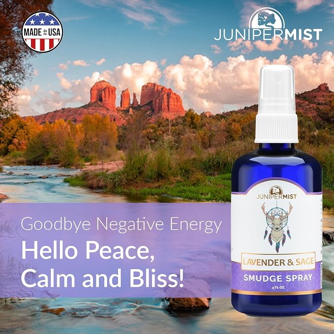 Lavender & Sage Smudge Spray (114ml), Lavender Spray with White Sage Essential Oil, Calm & Cleansing Negative Energy, Spiritual Room Spray, Smokeless Smudge Spray, Yoga Spray UK