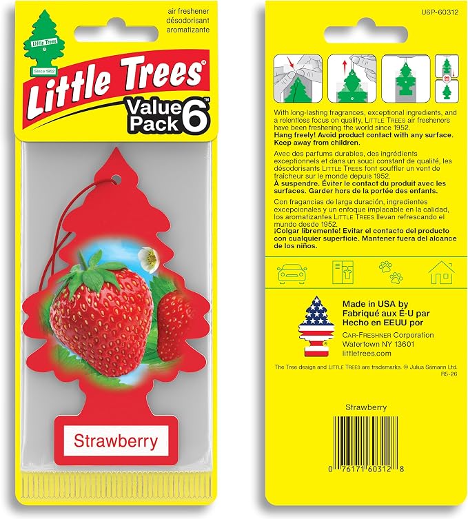LITTLE TREES Car Air Freshener I Hanging Tree Provides Long Lasting Scent for Auto or Home I Strawberry, 6-Packs (4 Count)