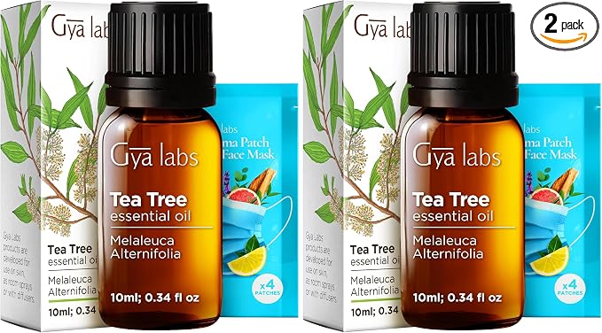 Gya Labs Australian Tea Tree Essential Oil - 0.34 Fl Oz - for Hair, Skin, Diffuser, Aromatherapy & DIY Candle Making Scent (Pack of 2)